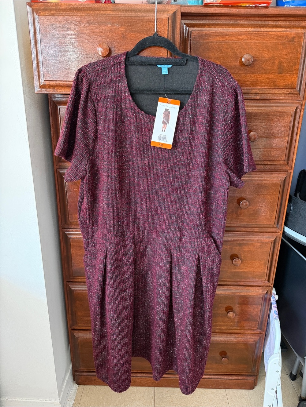 Draper James Burgundy Knit Midi Dress with Subtle Pleats
